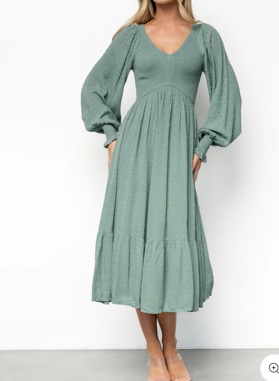 Baltic Born Lainey Smocked Midi Babydoll Dress Swiss Dot Green Medium